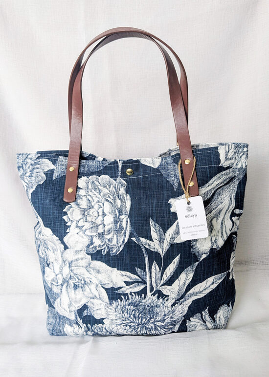 Cabas bleu marine floral